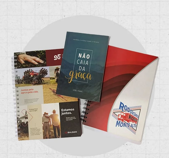 Cadernos e livros produzidos pela TAG Gráfica e Emabalagens